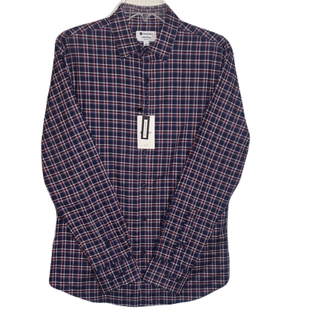 Sperry Button Front Shirt Soft Tencel Blend Long Sleeve Plaid Men’s Size Small